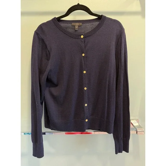 J.Crew Merino Wool Cardigan Sweater Womens XL Navy Blue Gold Buttons - Picture 3 of 6
